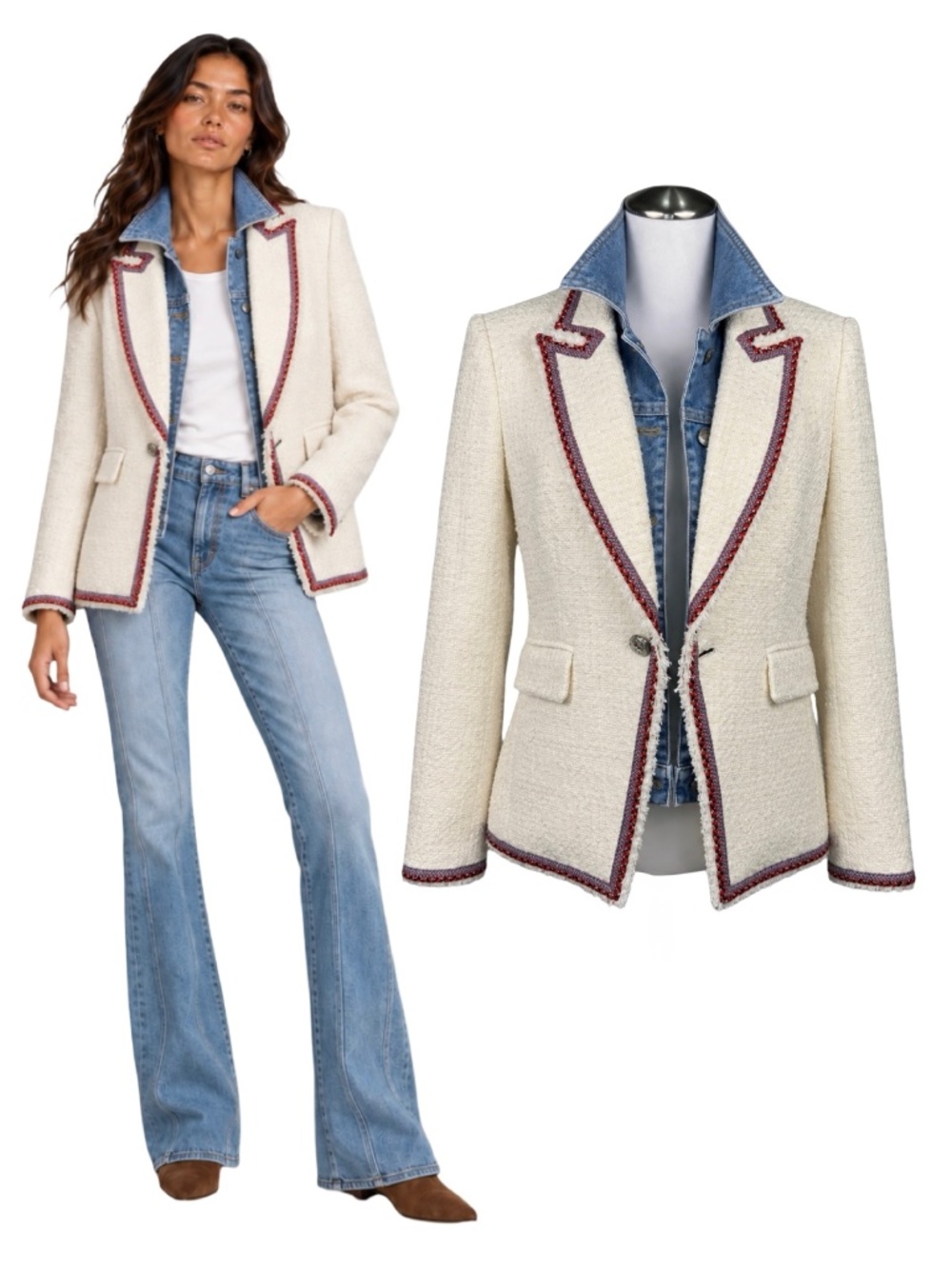 $698 Veronica Beard Ivory Tweed Dickey Blazer Jacket Sz 6 NWOT